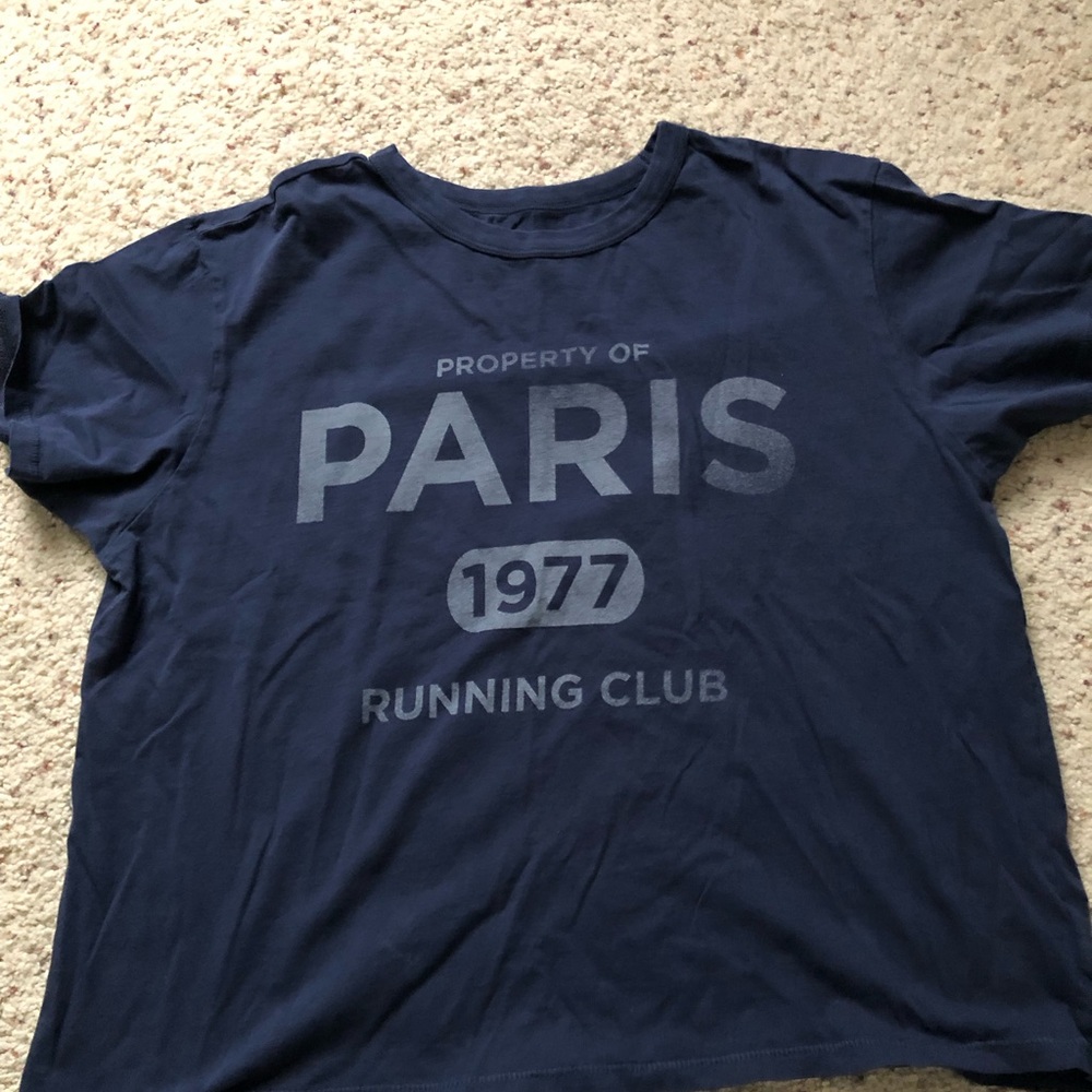 Navy 'Paris 1977 Running Club' Graphic Crop Tee